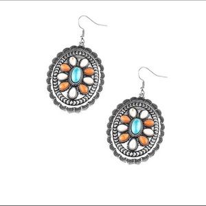 Turquoise, White, and Orange Concho Earrings!